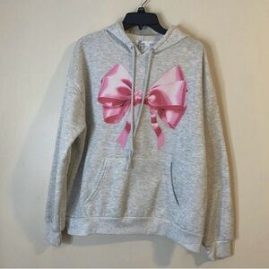 Gray Hoodie with Pink Bow Design oversized